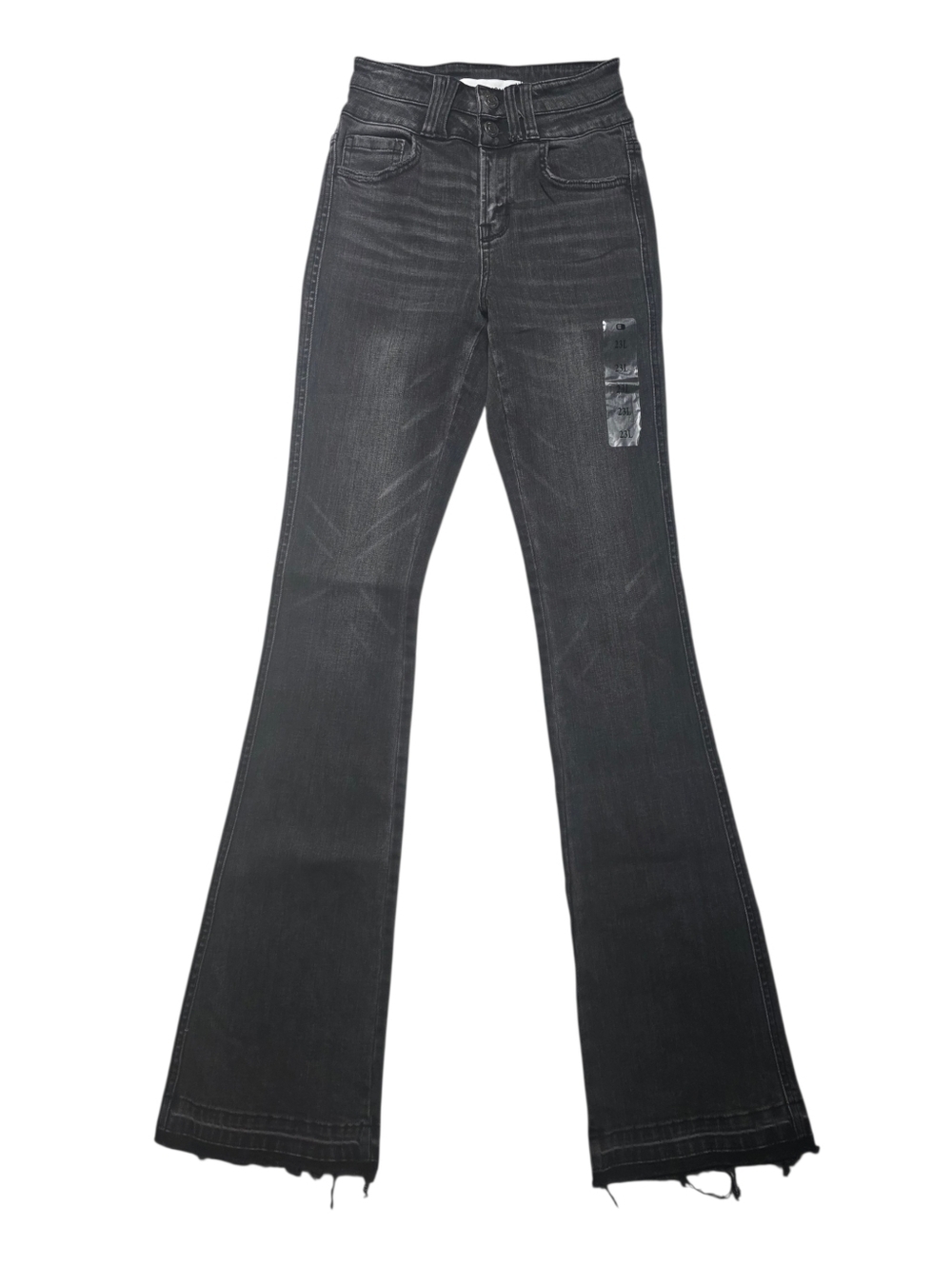 Flying Monkey High Rise Bootcut Jeans Black Wash Raw Hem Size 23